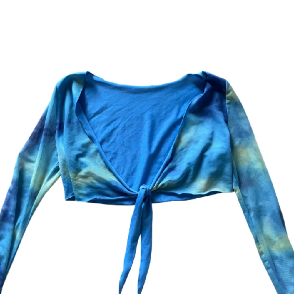 Blue and Green Marble Tie Crop Top